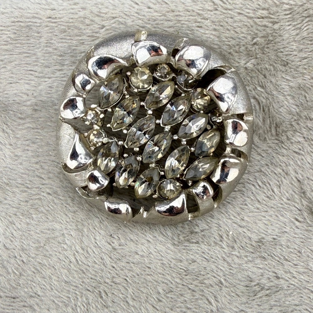 Vintage BSK Brooch Silver‎ tone Rhinestone Signed